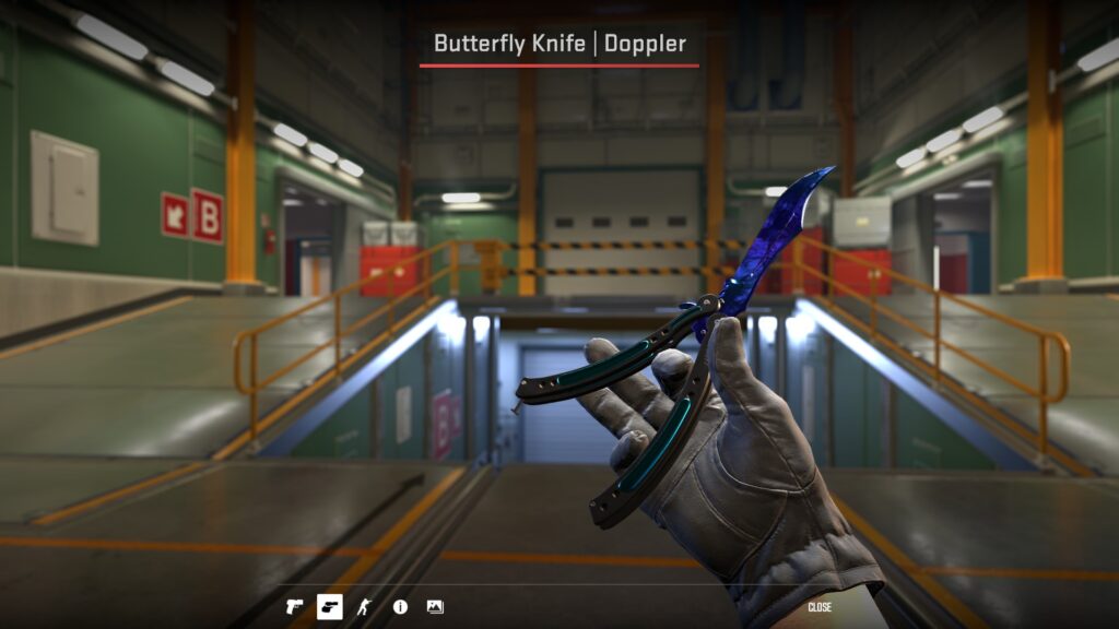 Butterfly Knife Blue Sapphire Doppler knife from the ZywOo loadout inspected on Nuke