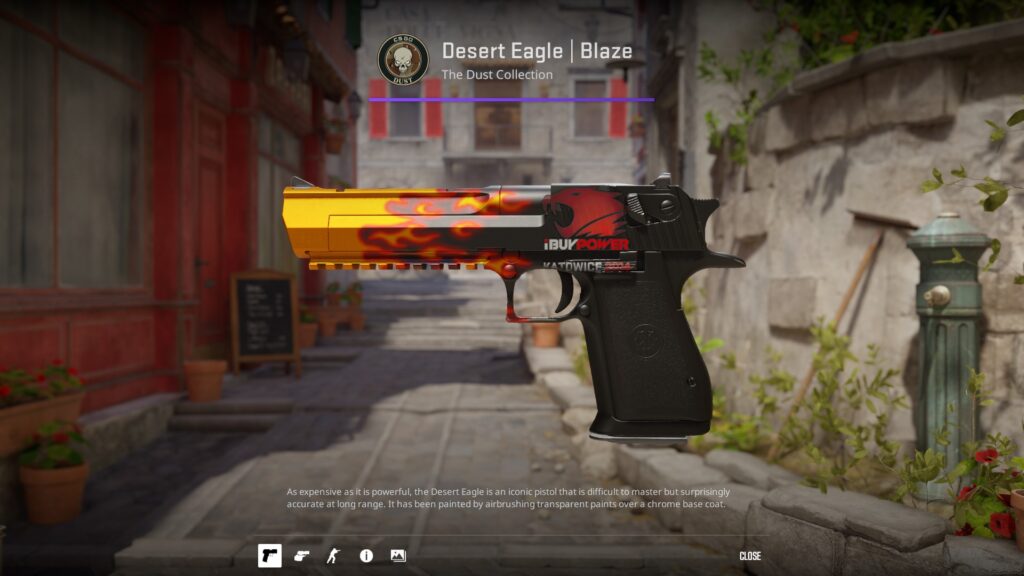 Exploring molodoy loadout and the skins he uses - Pley.gg Desert Eagle Blaze with a Katowice 2015 sticker on it - a staple of the molodoy loadout