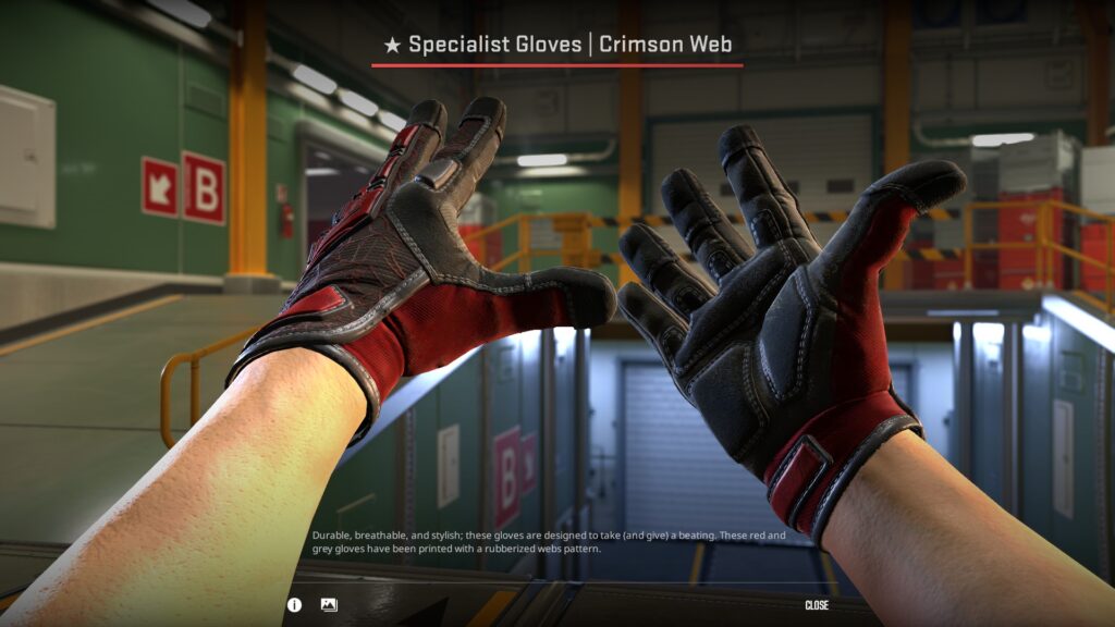 Specialist Gloves Crimson Web - one of the staple CS2 red skins when it comes to gloves