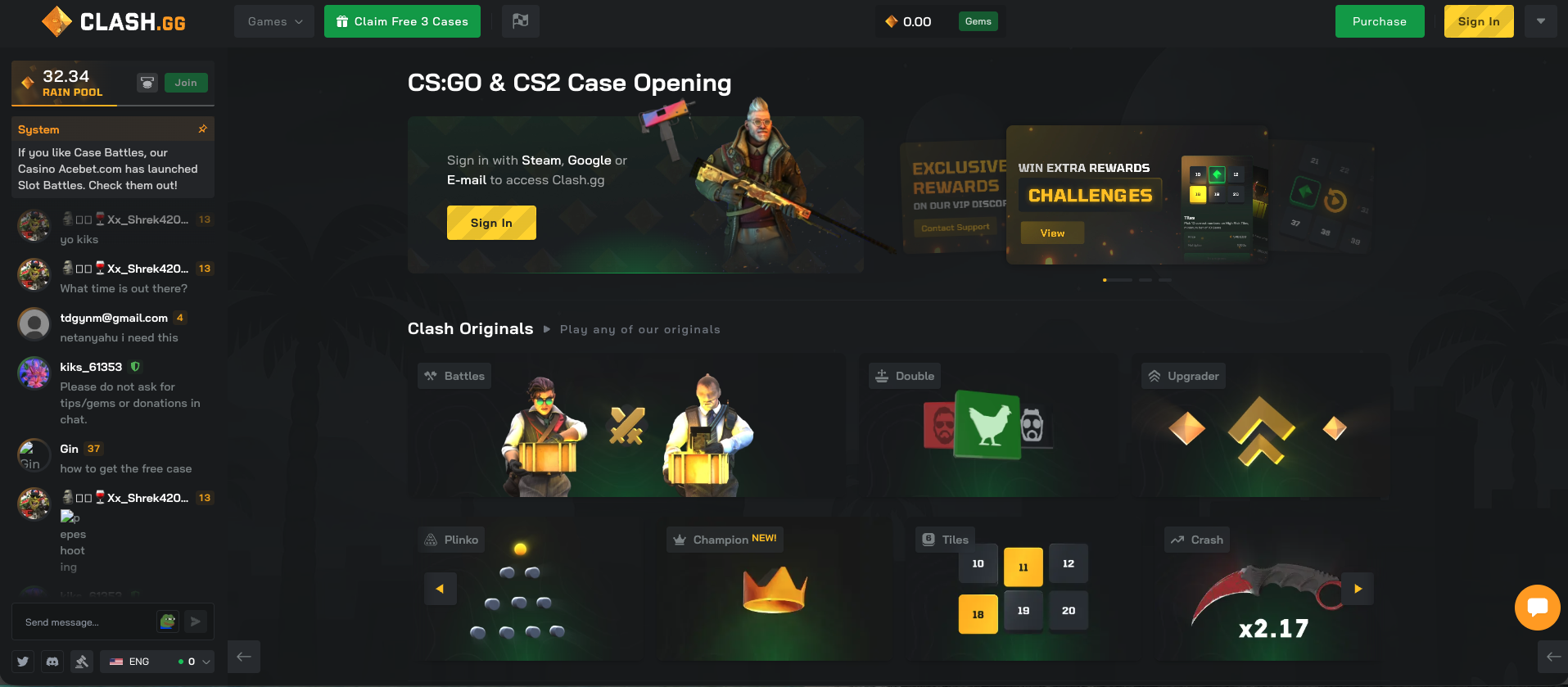 Clash.gg – Best for Case Opening Bonus Code: Clash – 3 Free Cases + 100% Deposit Bonus