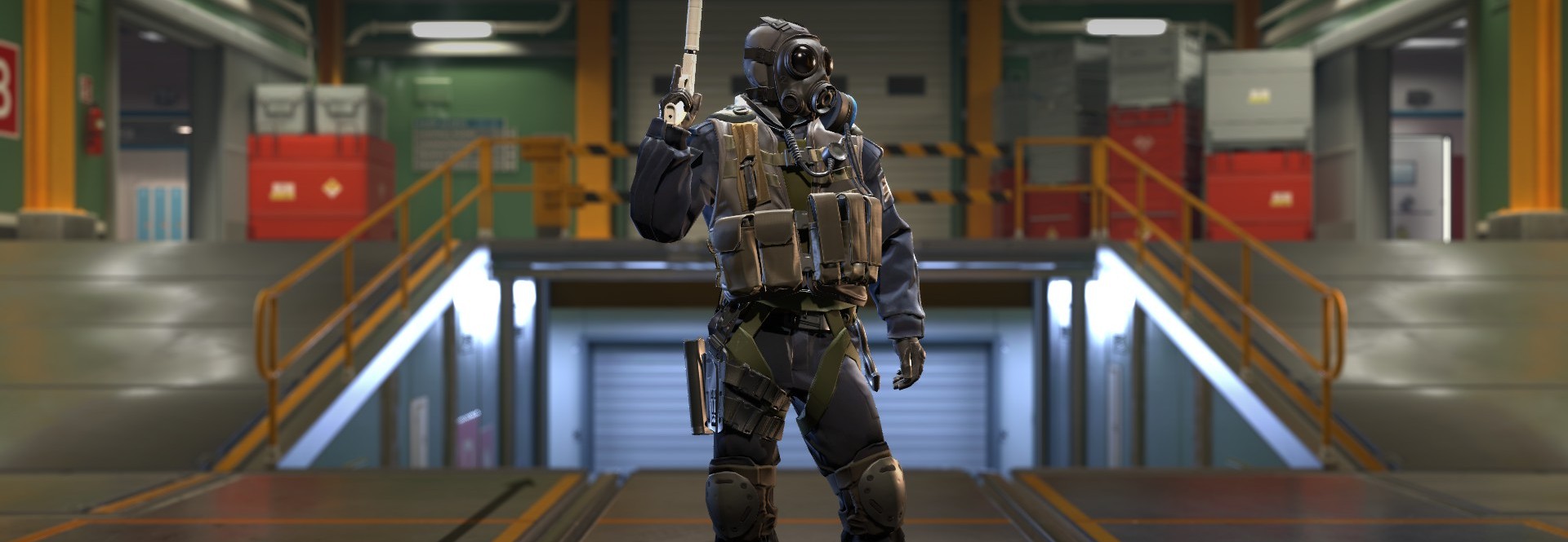 a CT agent holding a USPS-S Whiteout, one of the best USP-S skins in CS2 right now, on ramp on Nuke