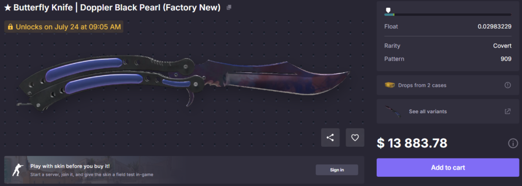 CS2 Steam market vs external sites: Where to buy skins - Pley.gg Butterfly Knife Doppler Black Pearl on a 3rd-party marketplace