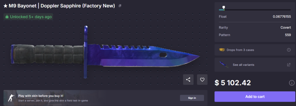 CS2 Steam market vs external sites: Where to buy skins - Pley.gg M9 Bayonet Doppler Sapphire Factory New