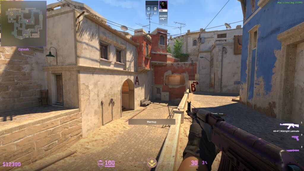 CS2 viewmodel guide - Finding your sweet spot - Pley.gg a T agent running on catwalk on Mirage mid with AK-47 Midnight Laminate