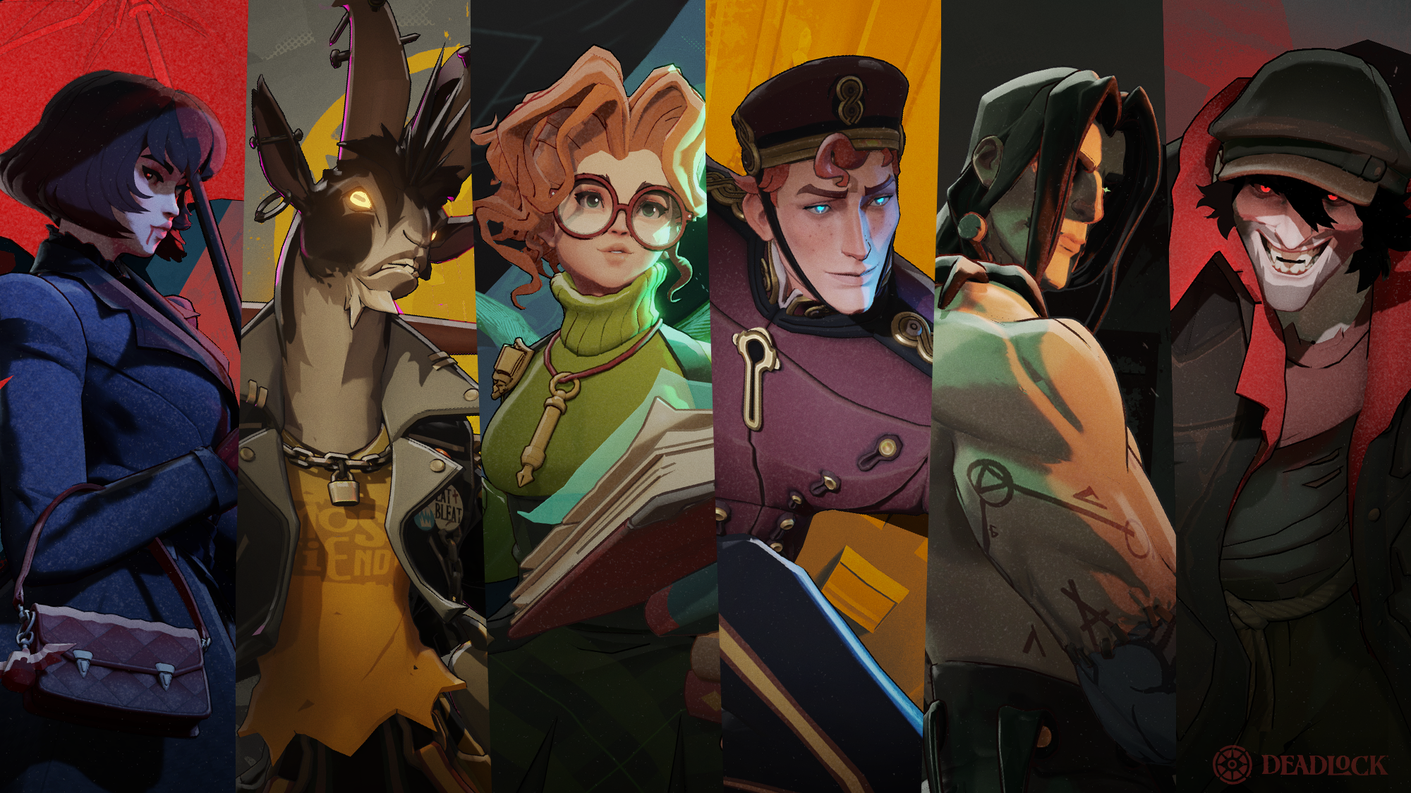 Mina, Billy, Paige, Doorman, Victor, and Drifter - characters from the Deadlock game
