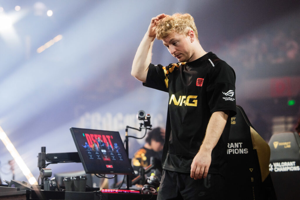 Coach bonkar of NRG reacts onstage during VALORANT Champions Shanghai Playoffs Day 5 at Jing’an Sports Center on October 10, 2026 in Shanghai, China (Photo by Colin Young-Wolff/Riot Games)