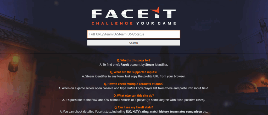 Faceit Finder homepage