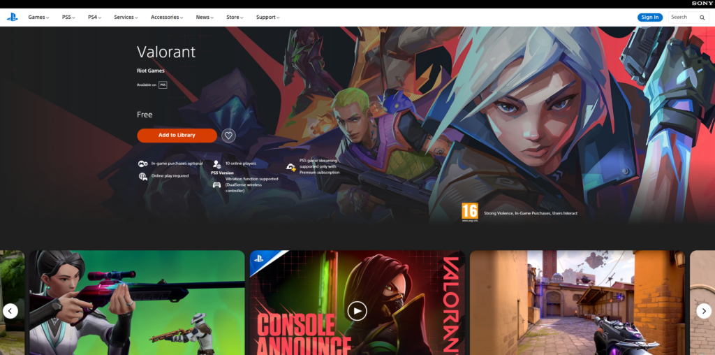 Official Valorant page on Playstation.com