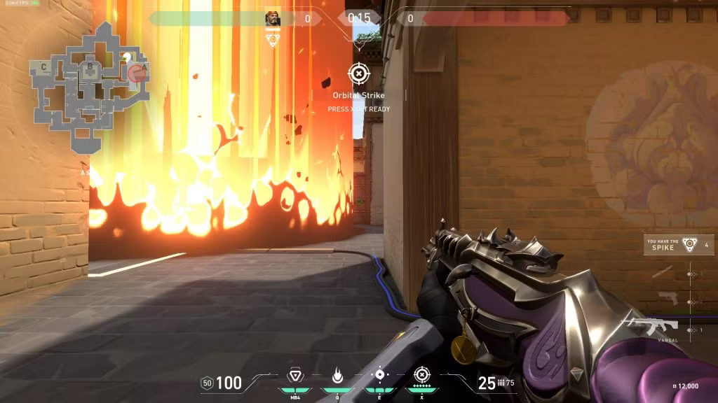 Brimstone Valorant guide: Mastering the tactical commander - Pley.gg An in-game snapshot of Brimstone using Orbital Strike/Credits
